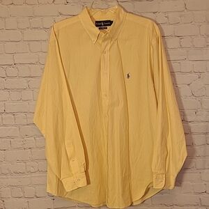 Ralph Lauren Size 18 Yellow Pinstriped Logo shirt Classic Long Sleeve Button